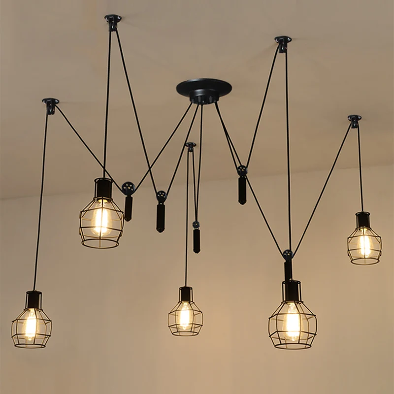 

Retro Spider Chandelier Ceiling Nordic Edison Bulb Light Chandeliers Vintage Loft Antique Adjustable Pendant Lamps Modern Iron