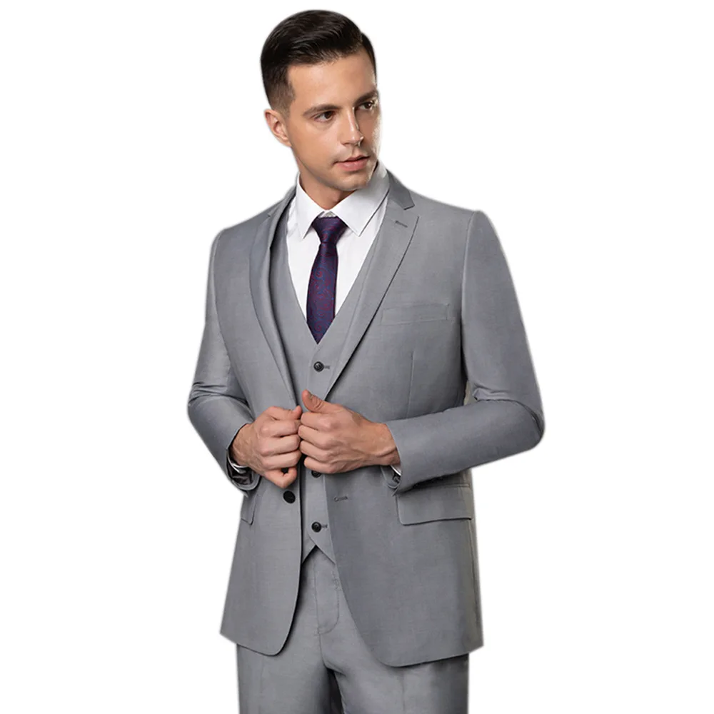 Сплошной цвет slim fit мужской костюм из 3 предметов свадебное платье повседневный