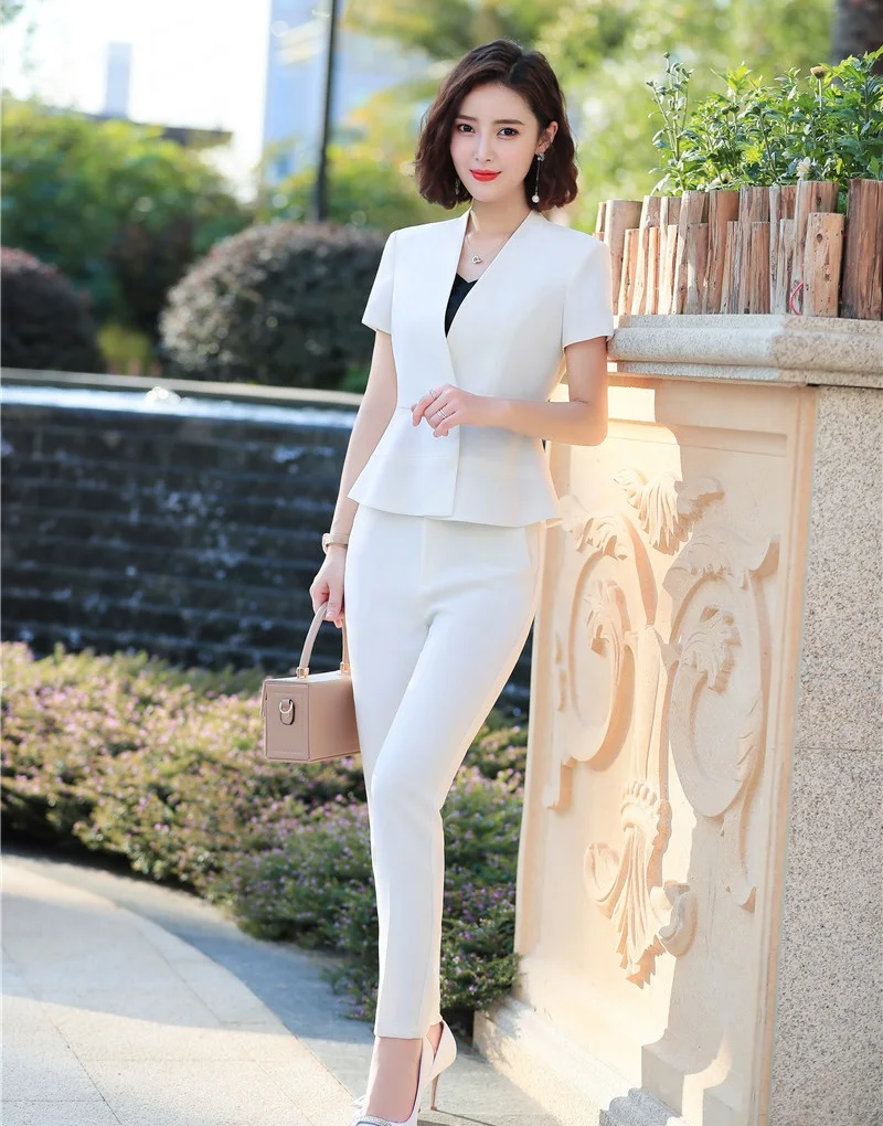 Новинка белые деловые костюмы с жакетом и брюками для женщин деловая одежда