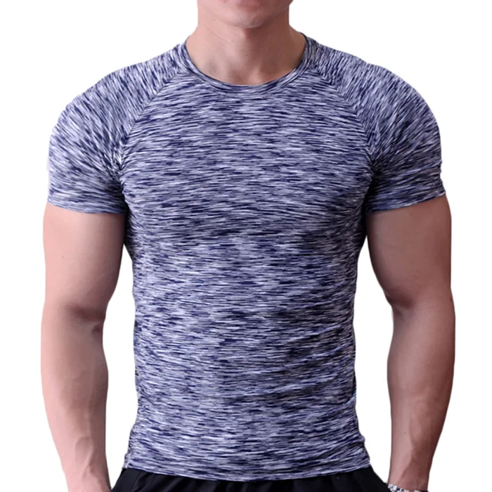 Мужские футболки для тренировок бодибилдинг, короткий рукав, Футболка Slim Fit спандекс для тренировок Мужская спортивная одежда обтягивающие для тренировки одежда - Цвет: Blue