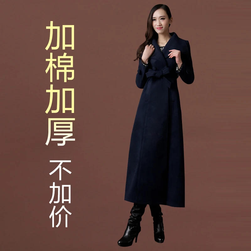 has cotton wadded 13 Новое Осеннее и зимнее шерстяное пальто, ультра длинное дизайнерское утепленное шерстяное Женское пальто, женские шерстяные пальто, верхняя одежда - Цвет: has cotton wadded 13