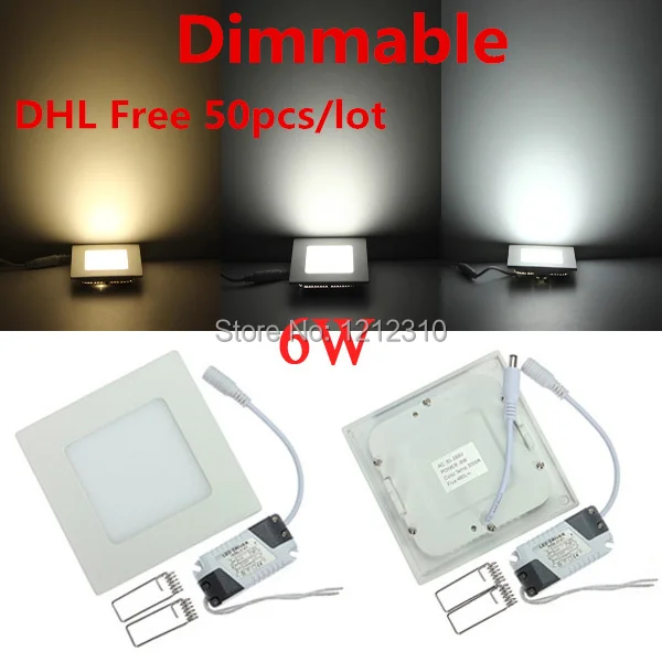 

50pcs 6W Dimmable LED Panel Light AC85-265V Brightness With Power Adapter Warm/Cool White Optional DHL free shipping
