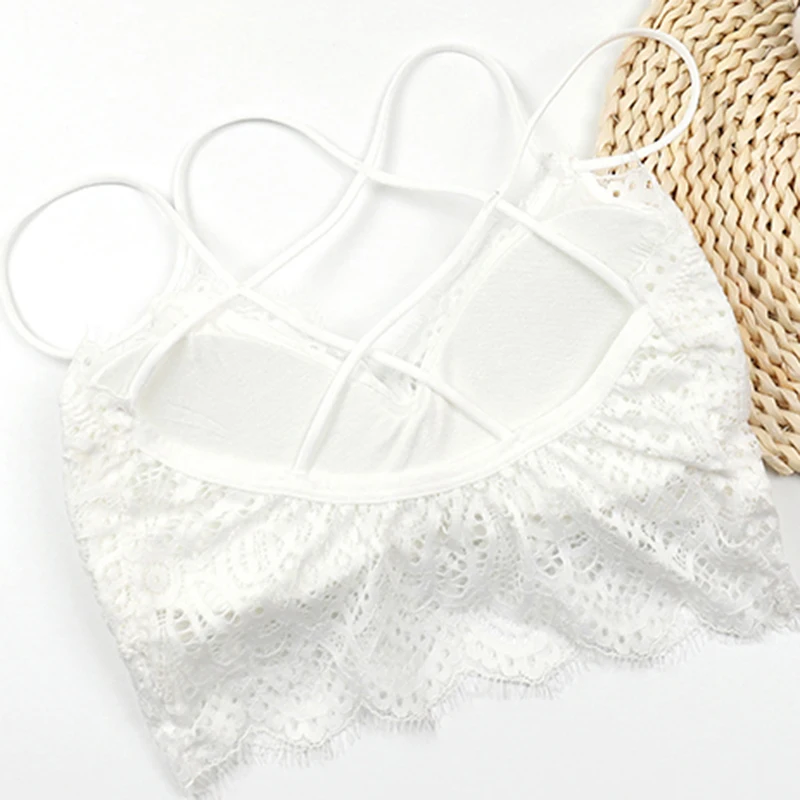 

Embroidered Fashion Tube Top Lace Bras Sexy Back Cross Hollow Spaghetti Strap Tube Top Underwear Lingerie
