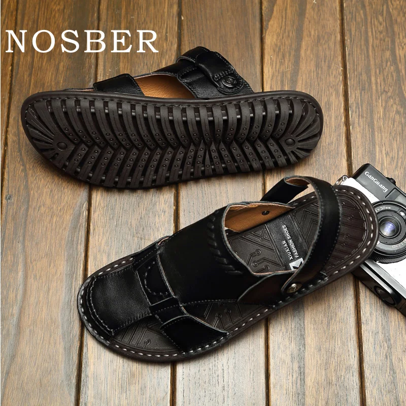 Nosber из натуральной кожи летние мягкие мужской Босоножки для Для мужчин дышащие