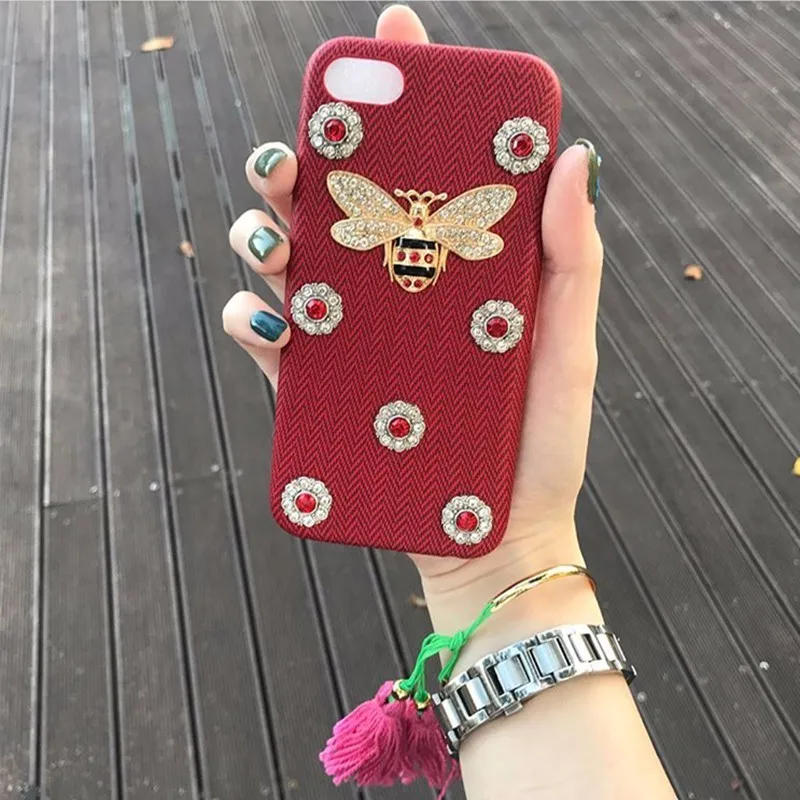 Роскошный кожаный диаманта Bling 3D металла пчелы жемчужина Чехлы для iPhone 7 P 6 8 X ТПУ