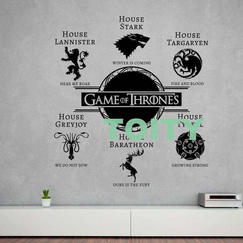 Виниловая наклейка на стену Игра престолов с надписью House Sigils & Motto зима домашний