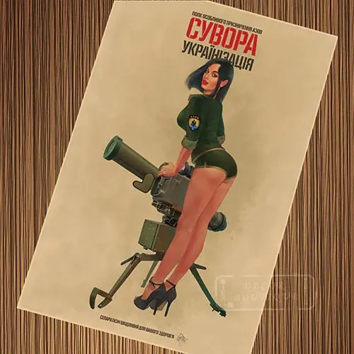 Русский советский сексуальный танк Pin Up девушка плакат Винтаж Ретро плакаты холст живопись DIY обои домашний подарок украшение - Цвет: Серебристый
