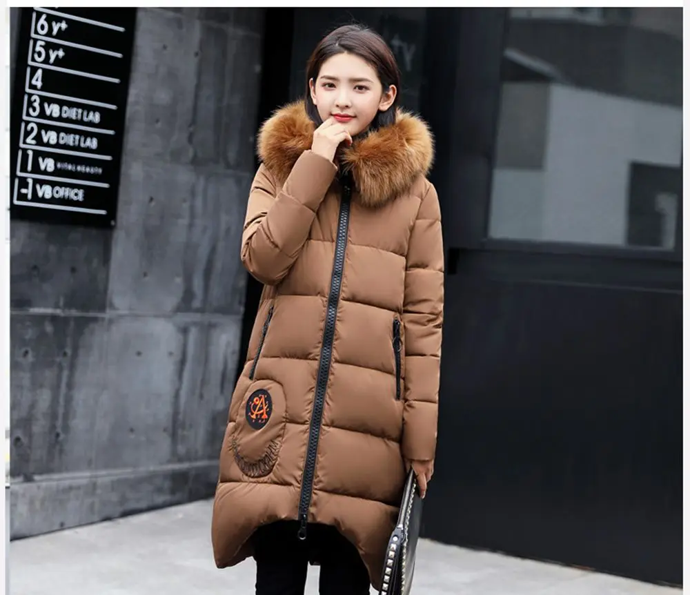 2017 Зимние новые женские парки с капюшоном большой меховой воротник свободные