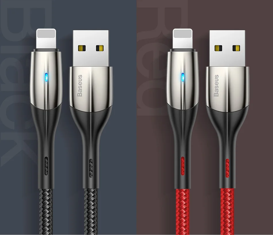 Baseus USB кабель для iPhone XR Xs Max Xs светодиодный зарядный кабель для освещения 2.4A кабель для быстрой зарядки для iPhone X 8 7 6 6s Plus зарядное устройство