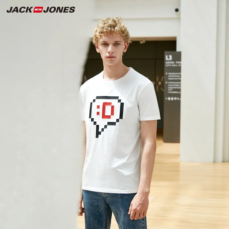 Мужская футболка с короткими рукавами JackJones 100% хлопок принтом 219101555|Мужские