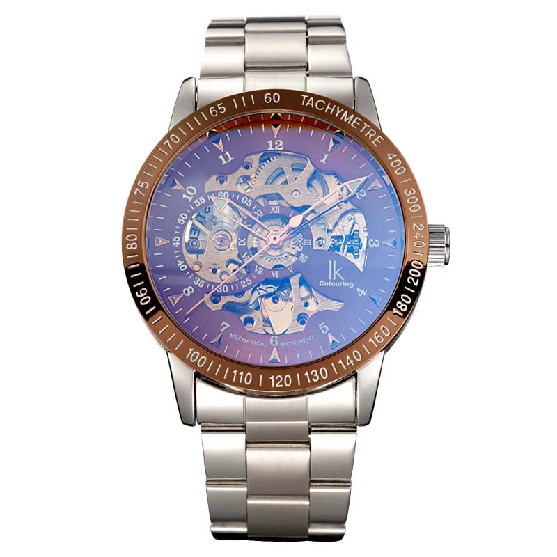 Разноцветные мужские часы IK Серебристый Стальной ремешок золотистый скелет