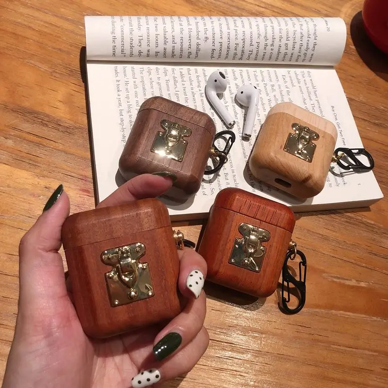 Чехол для Airpods, милый чехол для Airpods 1:1, зарядная коробка для Airpod, bluetooth-гарнитура, металлическая деревянная коробка, роскошная защита от ударов