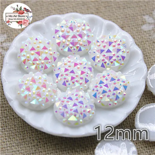12mm white AB round 100 шт Блестящий Многоцветный Аллигатор печать имитация стразы плоская спина, кабошон художественная поставка Украшение Шарм Ремесло Сделай Сам 12 мм - Цвет: 12mm white AB round