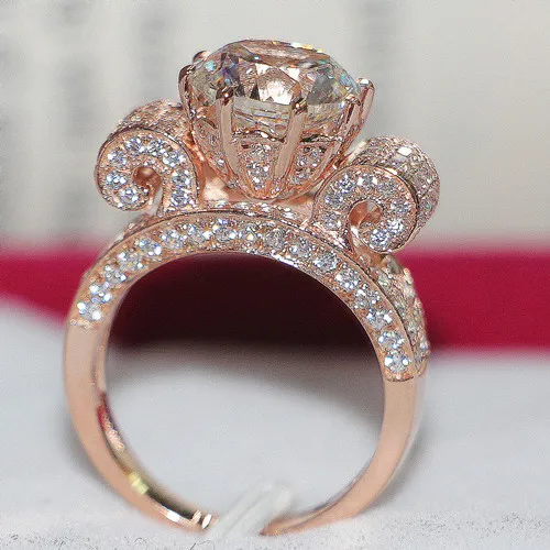 

Solid 925 Sterling Silver Ring Wrapped in Rose Gold Luxury 3Ct Fantastic Rose Gold Finish Diamond Ring