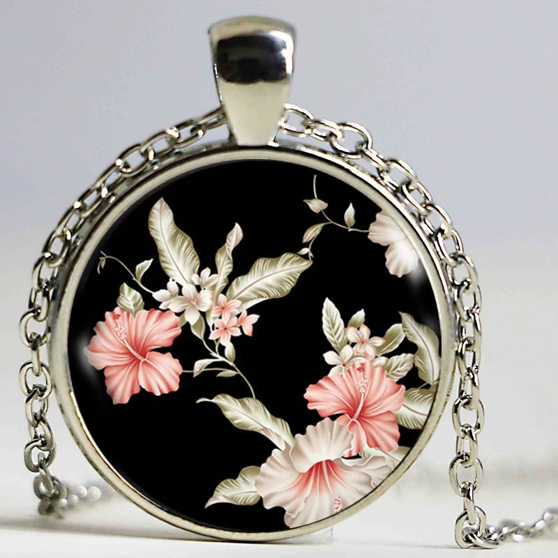 Модное ожерелье с цветком розовый цветок эффектные ожерелья стеклянный кулон