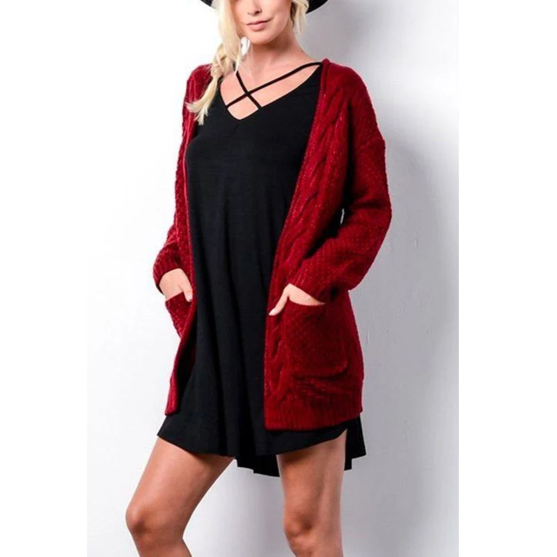 Модные Демисезонный повседневная женская обувь толстые Вязание кардиган с