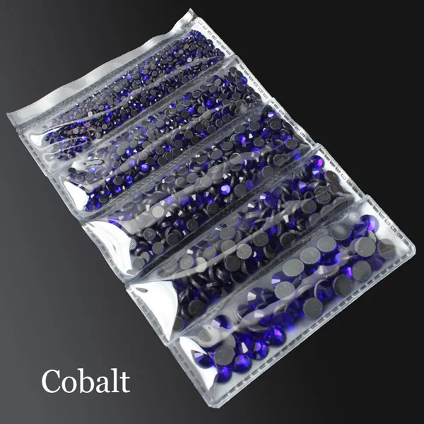 Cobalt 2000 шт разные размеры Горячая фиксация Стразы SS6-SS30 5 размеров отдельная упаковка с плоской задней частью камни - Цвет: Cobalt