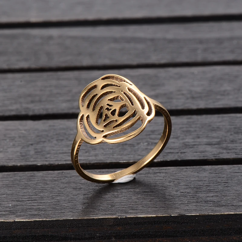 Заявление Панк Полые Цветок Из Нержавеющей Стали Коктейльные Кольца Для Женщин