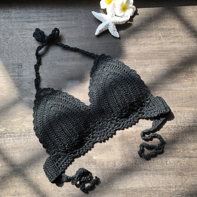 Женский кроше кружевной топ на бретельках с бретельками Bralette Boho Bralet бюстгальтер