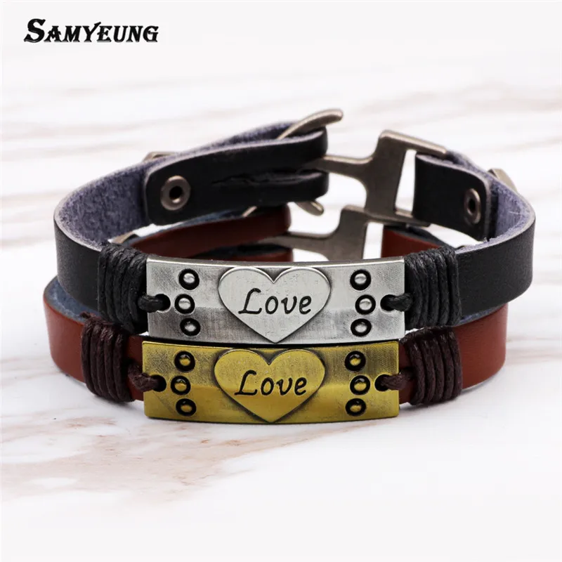 Samyeung новые браслеты с надписью Love кожаный титановый браслет ручной работы