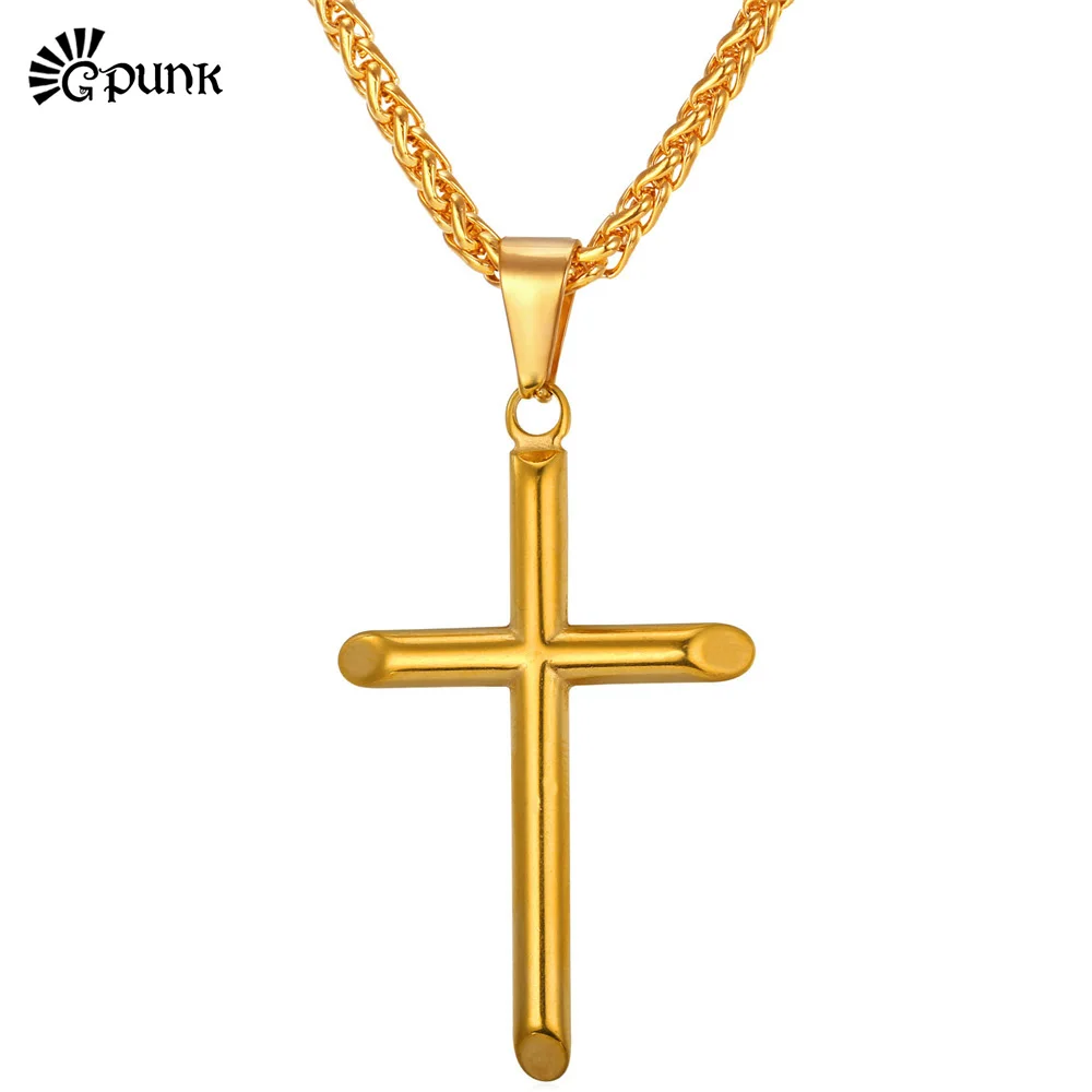

G Punk Crucifix Pendant Simple Design Necklace Unisex yellow Gold color 316L Stainless Steel Fashion Jewelry Unique P1882G