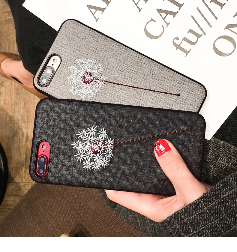 Для Apple iphone 6 6s 7 8 плюс ручной вышивки 3D цветок одуванчика Чехлы для x чехол
