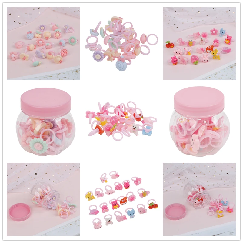 

20 шт., Детские Регулируемые кольца с мультяшным рисунком для девочек