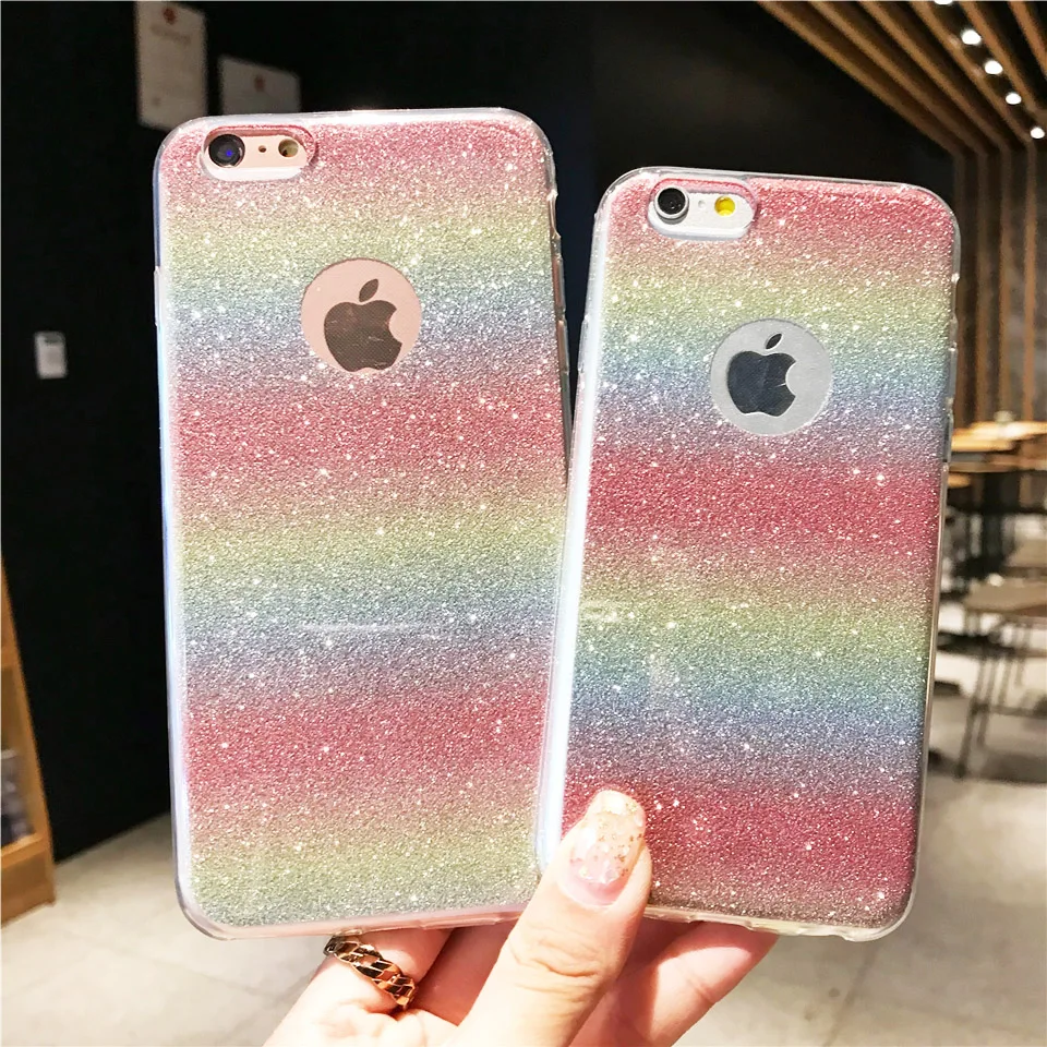 Блеск 2 в 1 силиконовая цветах радуги чехол для iPhone 6 s Plus SE 7 8 X XR XS MAX OnePlus 5 T Nokia 2018 ТПУ