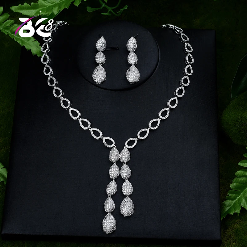 Be 8 Exquisite Cubic Zirconia Wedding Party Jewelry Set Water Drop High Quality CZ Bridal Necklace Earring Dubai Jewelry S398