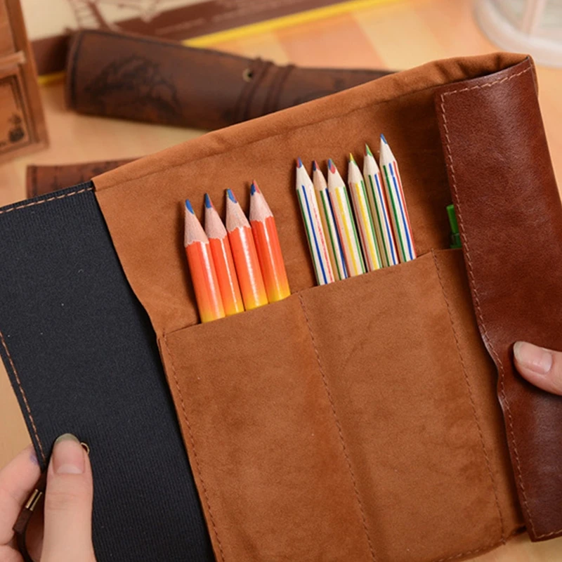 Модная винтажная Ручка Пенал Пиратская Карта сокровищ свернутый Pu кожаный пенал