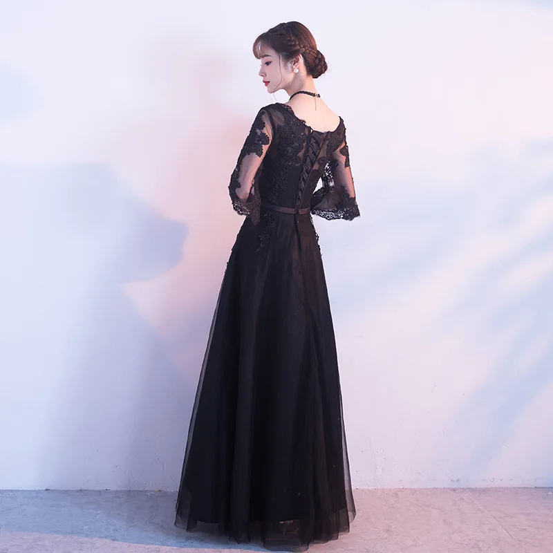 Черное платье Ципао в восточном стиле винтажное классическое для свадьбы