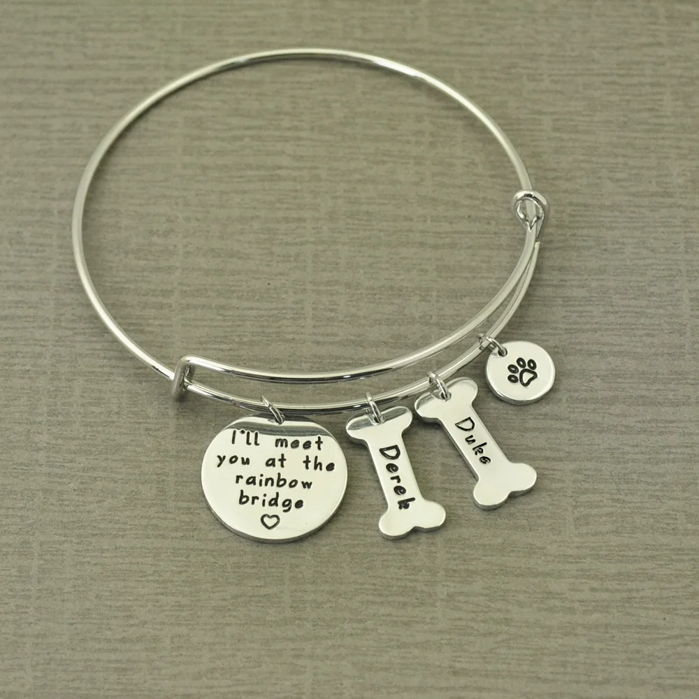 

Personalized Dog Memorial Bracelet, Pet Loss Gift Custom Bone Bracelet Paw Print Bangle, Dog Bracelet Dog Lover Gift