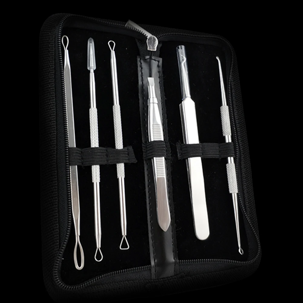 6pcs Facial Removal Blackhead Remover Skin Care Set Stainless Steel Comedone Double-Headed Pimple Acne Needles Tweezer | Красота и