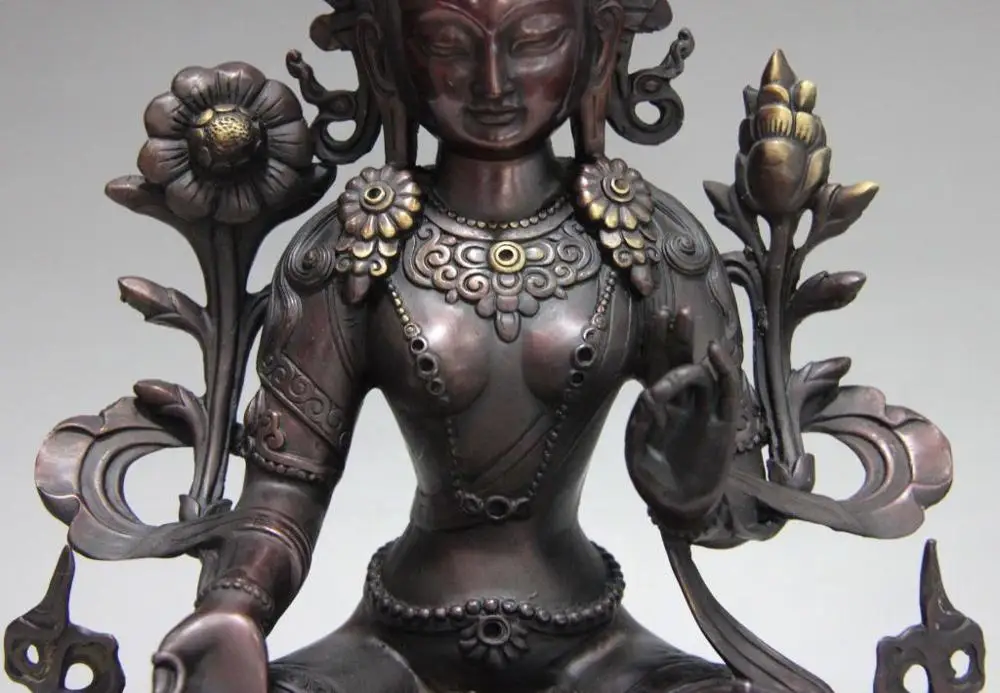12 Tibet Buddhism Red Copper Bronze Green TaRa Guan Yin Kwan-yin Boddha Statue | Дом и сад
