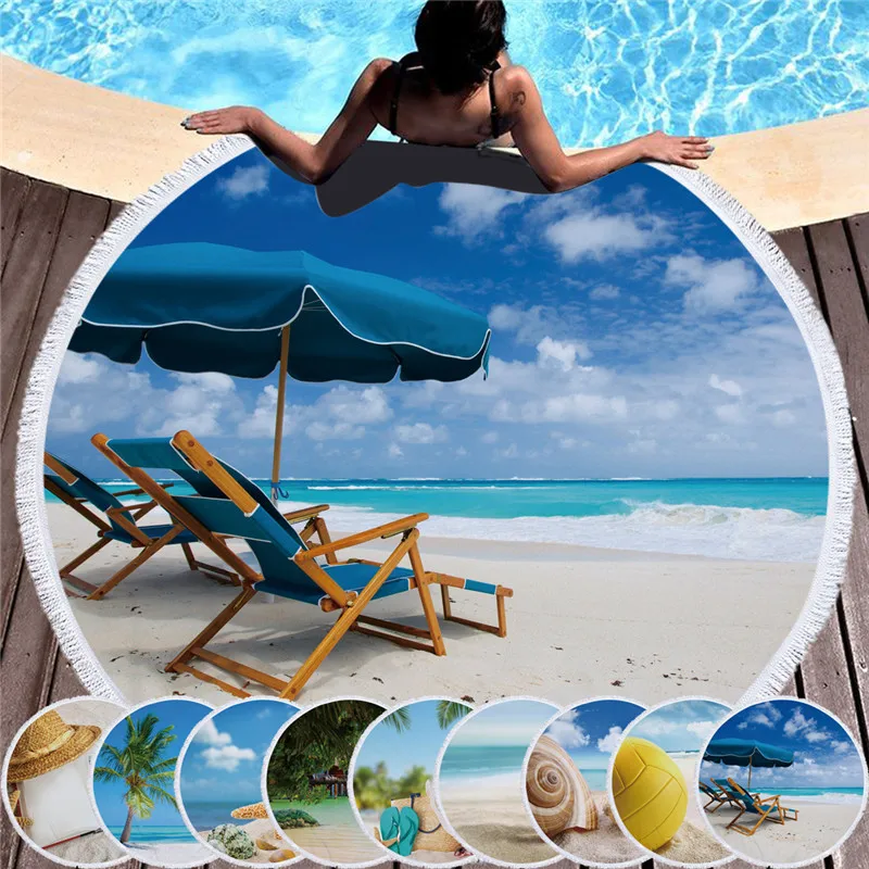 

Casegrace Fresh Scenery Round Towel Starfish Picnic Blanket With Tassel Classical Shell Beach Towels For Adults Soft Yoga Mat
