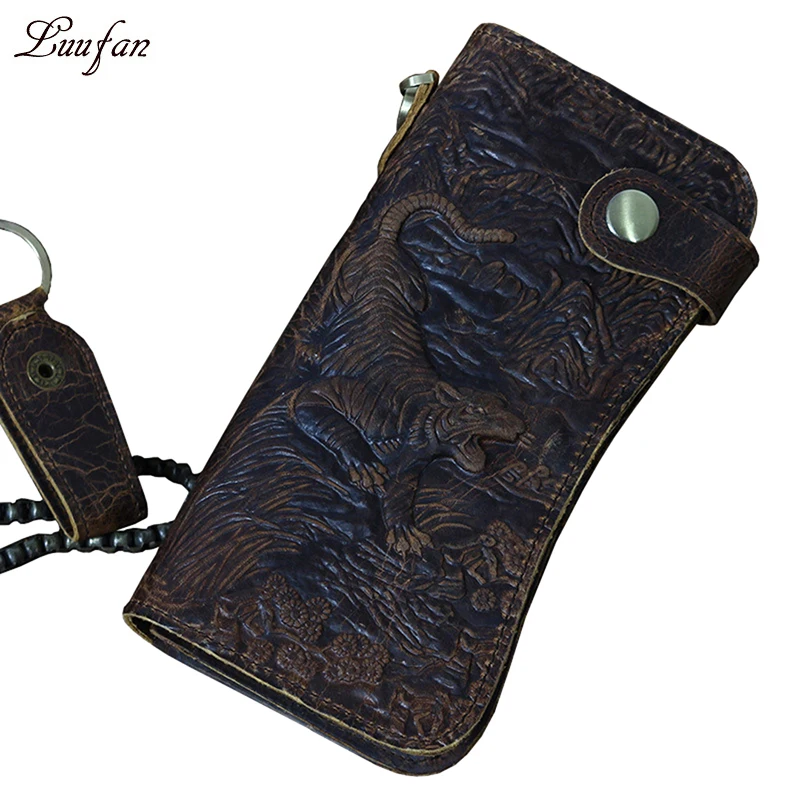 

Мужской бумажник из натуральной кожи crazy horse, Длинный складной кошелек на молнии, с отделением для монет 14 дюймов держатель для карт дюйма, с цепочкой