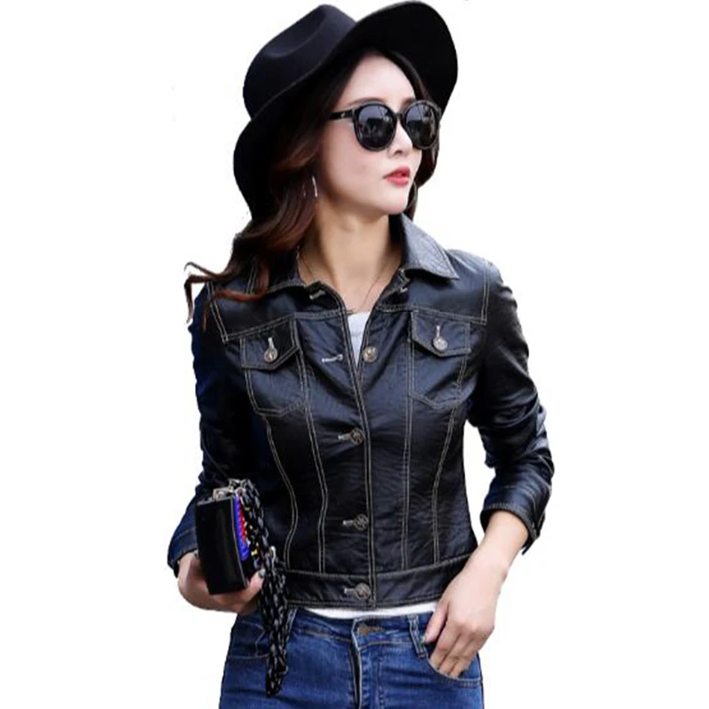 

2017 Imitation Leather Jacket winter Autumn Women Clothing Short Slim Casual Faux Sheep Leather Jackets Plus Size Coats QH0576