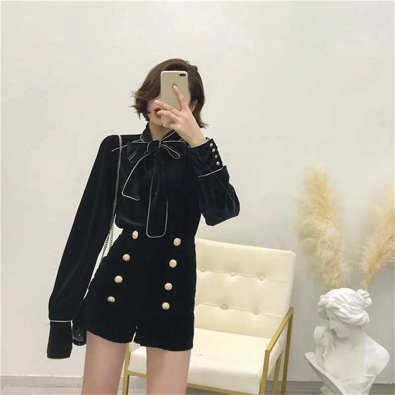 Модные осенне-зимние женские комплекты из двух предметов Vestidos бархатные рубашки