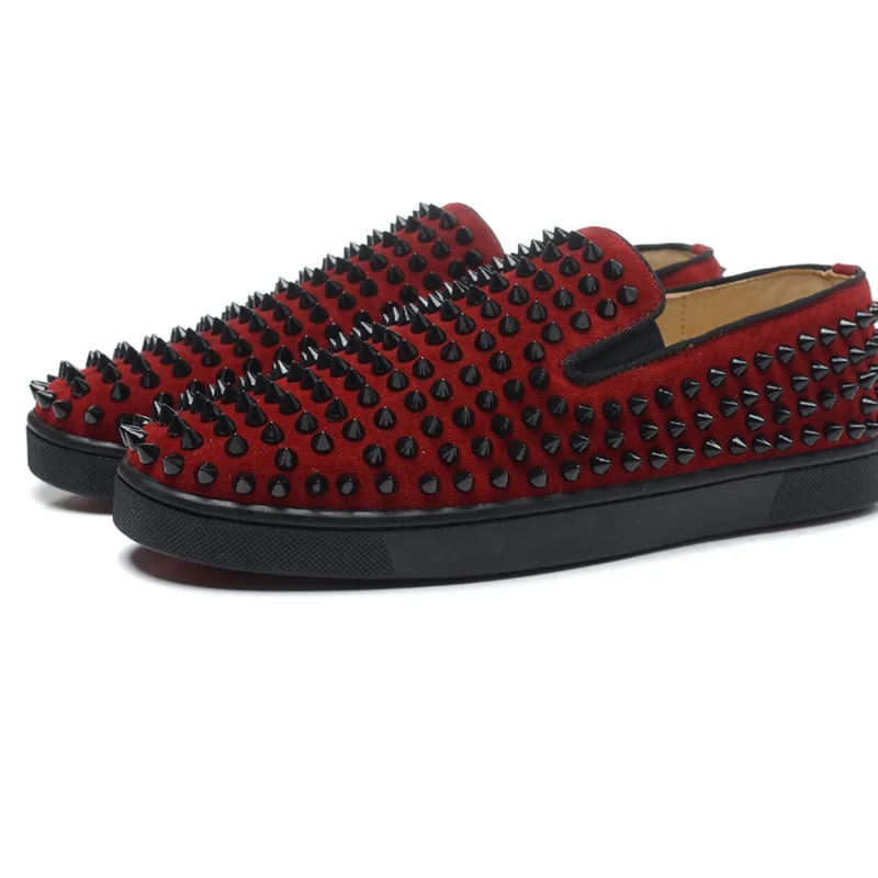 designer spikes men shoes Rivets Luxury Brand leather Mens Loafers Red bottom sneakers Slip on High Quality trainers | Обувь