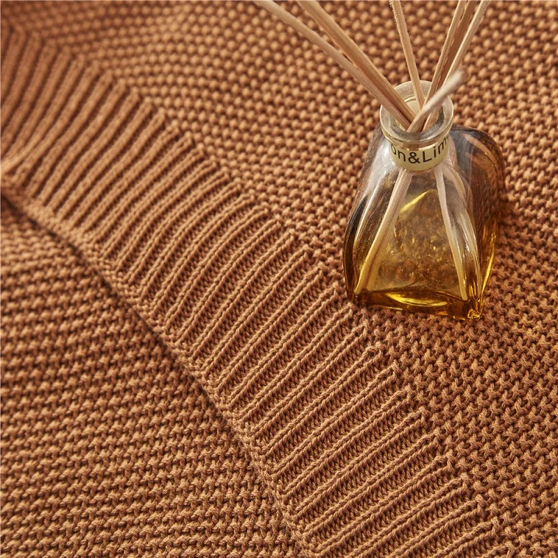 Вязаное хлопковое покрывало розового и серого цвета для дивана путешествий