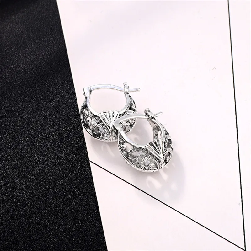 1 пара этнический стиль полые резные серьги-кольца для женщин европейские