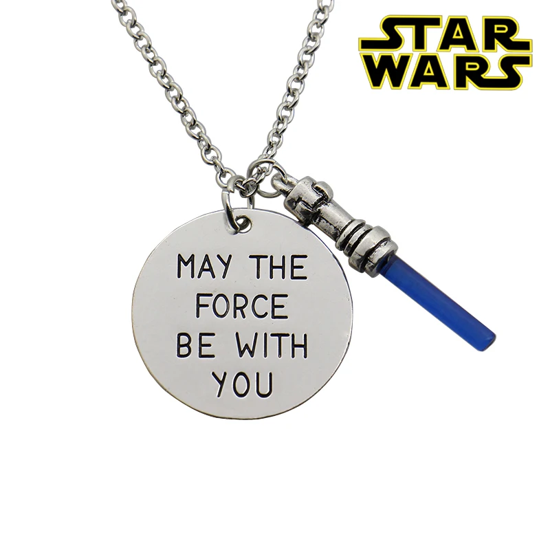 

Wars 7 Necklace force be with you Hand Stamped Necklace Women Force Awaken Sword of Light Lightsaber Pendant Movie Jewelry