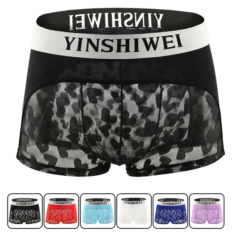 

Sexy Panties underwear men Lace Transparent underwear gay man boxers Heart-shaped men's boxer pants are refreshing breathable
