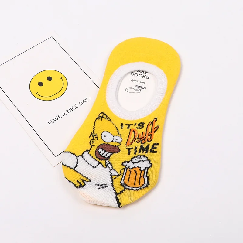 yellow Забавные Женские носочки с героями мультфильмов Kawaii; Новинка; милые летние короткие носочки; носки с изображением Симпсонов для девочек-подростков; Нескользящие силиконовые носки - Цвет: yellow