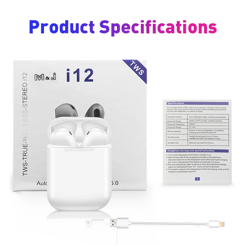 I12 tws Bluetooth Наушники Беспроводные спортивные наушники для iPhone xiaomi huawei сенсорное управление наушники объемный звук зарядный чехол