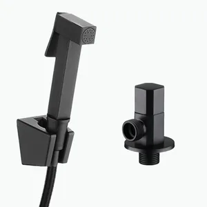 Лейка для унитаза и биде BD777, с угловым клапаном, квадратный распылитель промывки, черный латунный распылитель