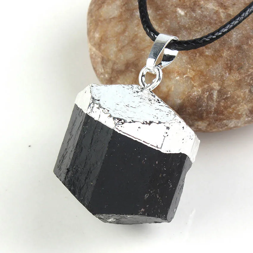 

100-Unique Classic Silver Plated Natural Irregular Shape Black Tourmaline Pendant For Meditation Jewelry