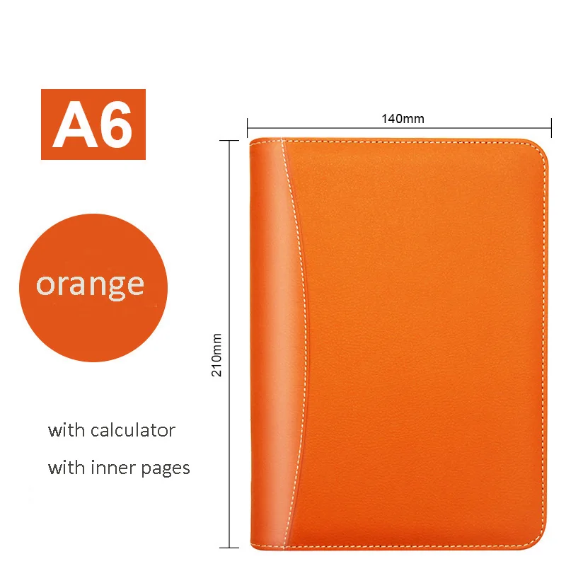 A6 orange A6, A5, B5, блокнот для путешествий из искусственной кожи, ежедневник, ежедневник, ежедневная заметка, блокнот, блокнот, на молнии, с 6 кольцами, в подарок, 1086B - Цвет: A6 orange