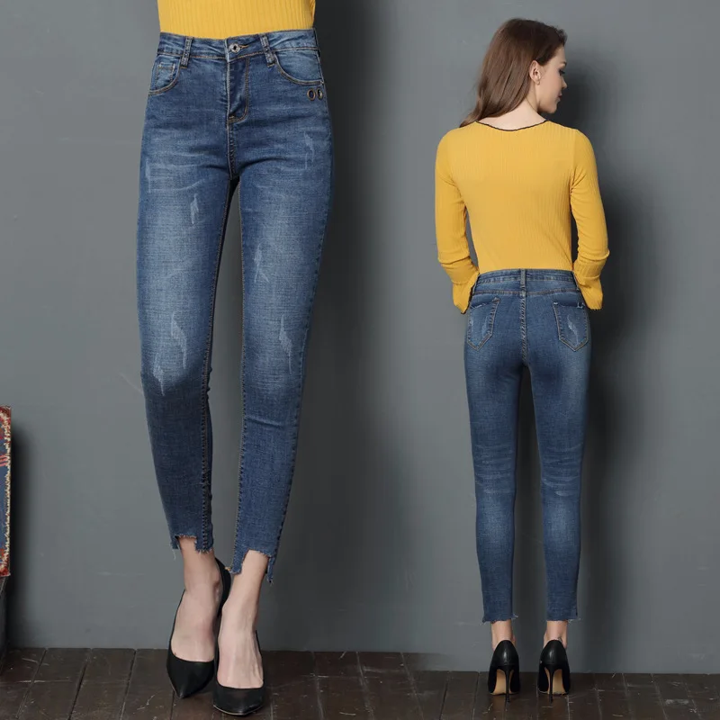 Рваные джинсы Для женщин Джинсы для женские Обувь девочек длиной до щиколотки