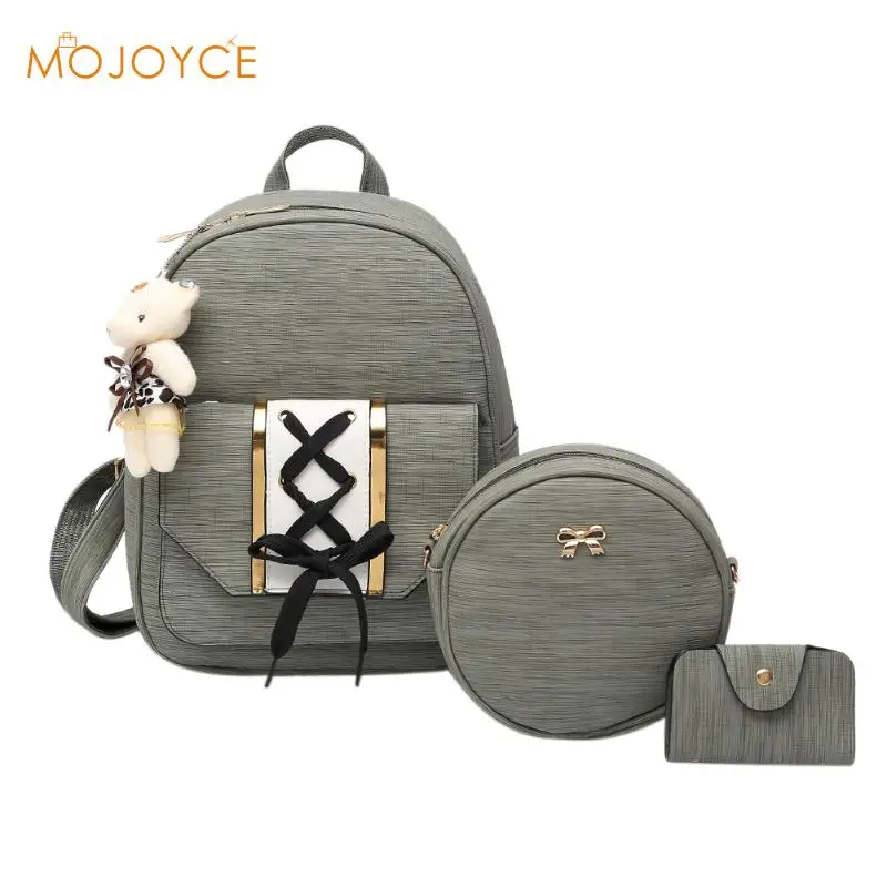 Винтаж набор рюкзак Mochila для Дамские туфли из pu искусственной кожи рюкзак для девочек школьные сумки на плечо 3 шт./компл. рюкзак mochilas mujer